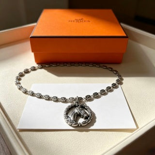 Hermès Equestrian Crest Medallion Necklace